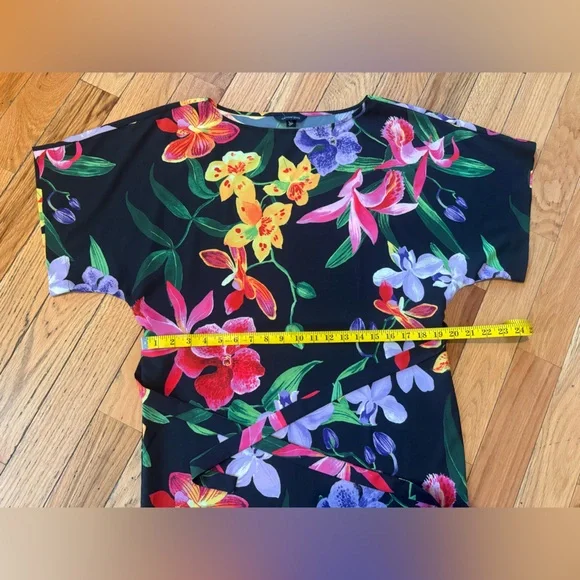 Lands’ End Black Multicolored Floral Dress Short Sleeve Womens Size S (6-8) NWOT - Picture 11 of 14